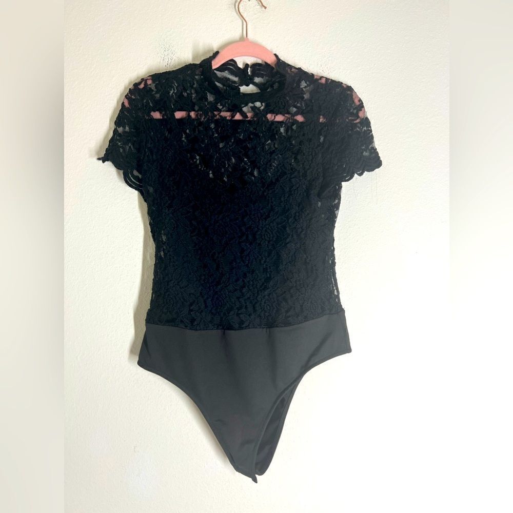 Shinestar Bohemian Lace Black Bodysuit Size L